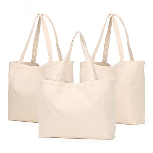 Koolmox Canvas Bags, 17''x14'' 12 Oz Durable Canvas Tote Bag and Gusset Bottom, Heavy Duty Tote Bag Blank Tote Bags for Heat Transfer Vinyl Projects Sublimation Embroidery Crocheting Shopping Bags - Image 1