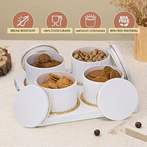Selvel Dune Airtight DryFruit Container Tray Set-4 Pieces (450ml) Multi-Color (Emerald Green, Repose Grey, Bluish Grey) Polypropylene with Subtle Gold Rim (Classic White) - Image 4