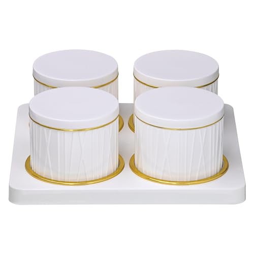 Selvel Dune Airtight DryFruit Container Tray Set-4 Pieces (450ml) Multi-Color (Emerald Green, Repose Grey, Bluish Grey) Polypropylene with Subtle Gold Rim (Classic White) - Image 2