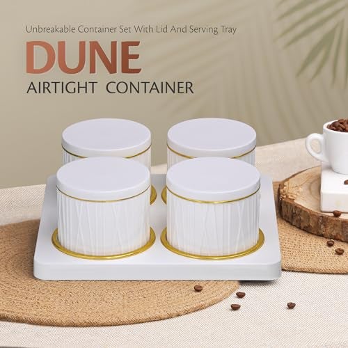 Selvel Dune Airtight DryFruit Container Tray Set-4 Pieces (450ml) Multi-Color (Emerald Green, Repose Grey, Bluish Grey) Polypropylene with Subtle Gold Rim (Classic White) - Image 3
