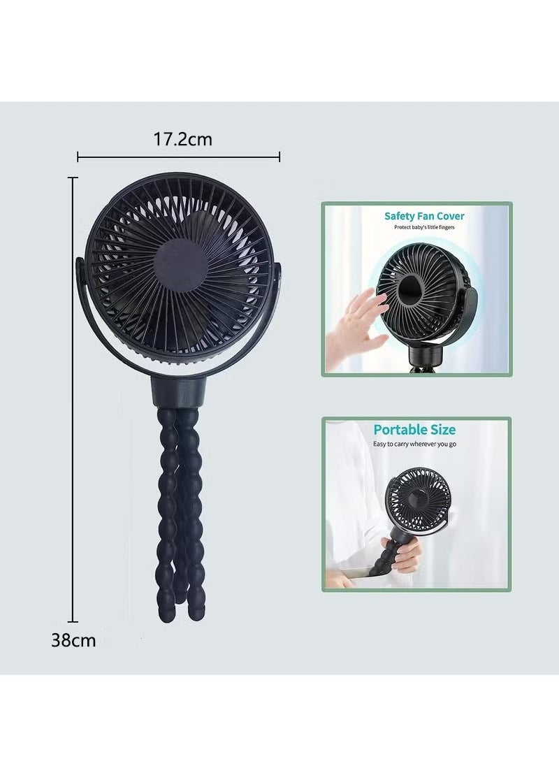 Gonice - Baby Stroller Fan, Car Seat Fan, USB or 3600mAh Battery Powered, with Flexible Tripod Clip on Student Bed Desk Bike Crib Treadmill Camping Traveling - Image 1