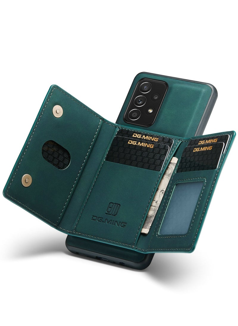 DGMING - CaseMe Wallet Case for Samsung Galaxy A52 DGMING Premium Leather Phone Case Back Cover Magnetic Detachable with Trifold Wallet Card Holder Pocket - Green - Image 1