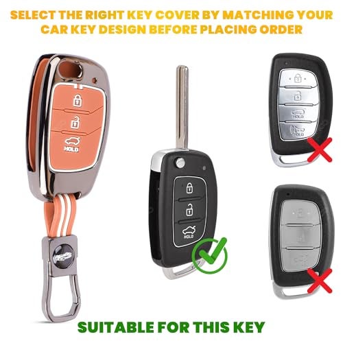 Coll of Fest Car Key Cover Compatible with Hyundai Creta, Venue, Tucson, Alcazar, i20, Grand i10 Nios, Aura, Xcent, Exter 3-Button Smart Flip Key (Chrome Metal Brown Silicone) - Image 2
