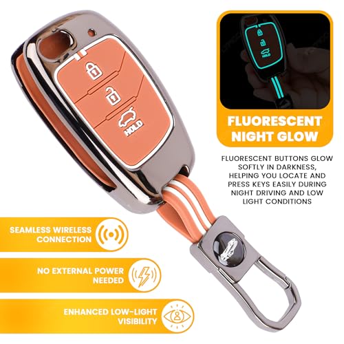 Coll of Fest Car Key Cover Compatible with Hyundai Creta, Venue, Tucson, Alcazar, i20, Grand i10 Nios, Aura, Xcent, Exter 3-Button Smart Flip Key (Chrome Metal Brown Silicone) - Image 3