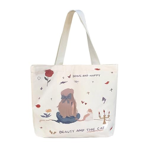 KeepCart Women Reusable Shopping/Grocery Classic Tote Bag With Pocket Shoulder Canvas Handbag Travel Bag Multi-Purpose, White - Image 1