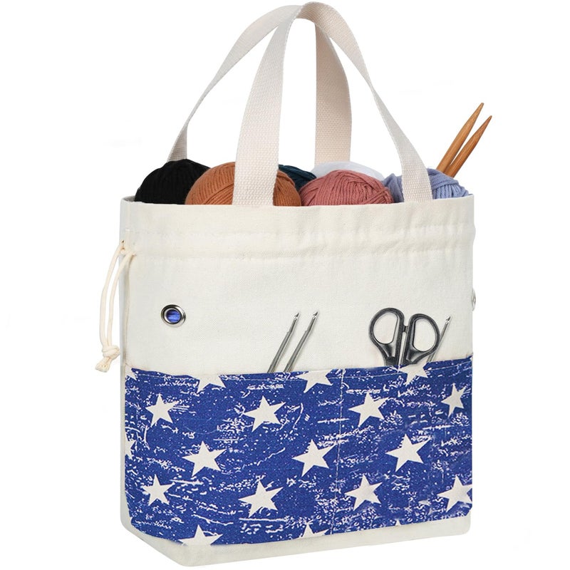 TOGETRUE Yarn Bag, Knitting Crochet Tote Bag, Yarn Storage Bags Organizer, Crochet Bags for Crocheting Project, Store Skein Ball, Short Knitting Needle (Blue) - Image 1