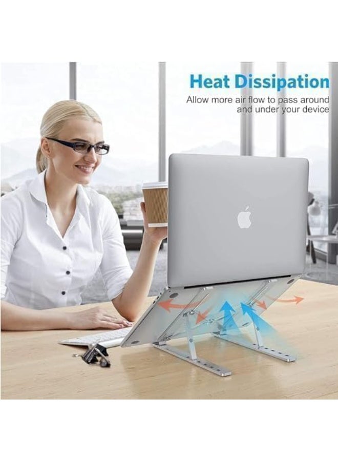 حامل لابتوب قابل للتعديل إلى 7 مستويات مصنوع من خليط معدني من الألومنيوم وقابل للطّي فضي - Image 1