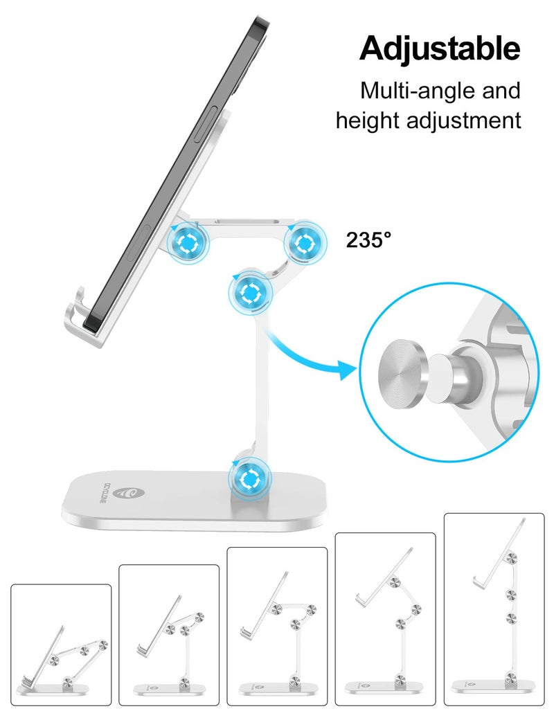 OCYCLONE Phone Stand, Adjustable Height and Angle Foldable Cell Phone Stand Holder for Desk, Taller iPhone Stand Compatible with 4.7"-13" Smartphones iPad Tablet, White - Image 2