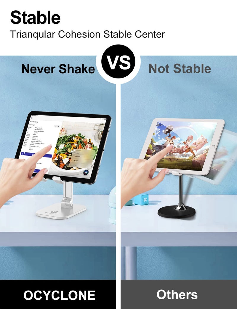 OCYCLONE Phone Stand, Adjustable Height and Angle Foldable Cell Phone Stand Holder for Desk, Taller iPhone Stand Compatible with 4.7"-13" Smartphones iPad Tablet, White - Image 5