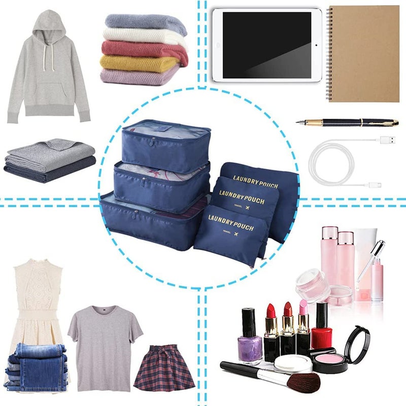 Styleys Navy Blue 6 in 1 Travel Laundry Pouch Cosmetics Makeup Bags Cubes - Image 3