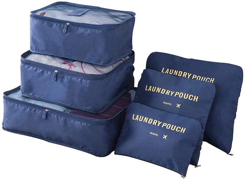Styleys Navy Blue 6 in 1 Travel Laundry Pouch Cosmetics Makeup Bags Cubes - Image 1