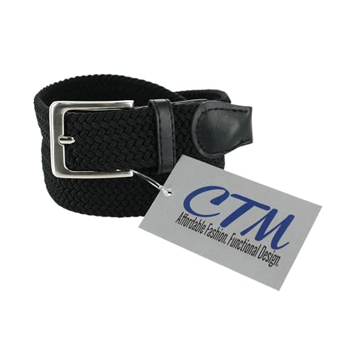 CTM Men's Elastic Braided Stretch Belt with Silver Buckle, M 34-36, Black - Image 2