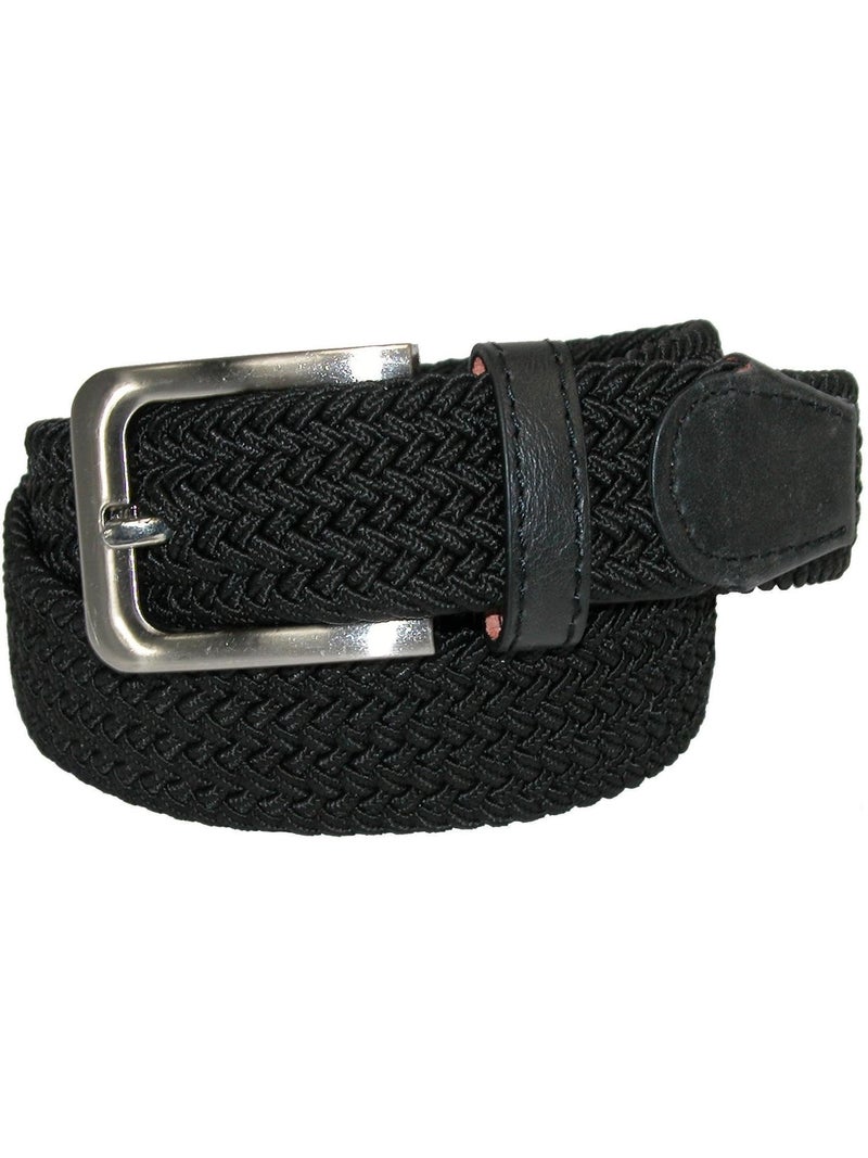 CTM Men's Elastic Braided Stretch Belt with Silver Buckle, M 34-36, Black - Image 5
