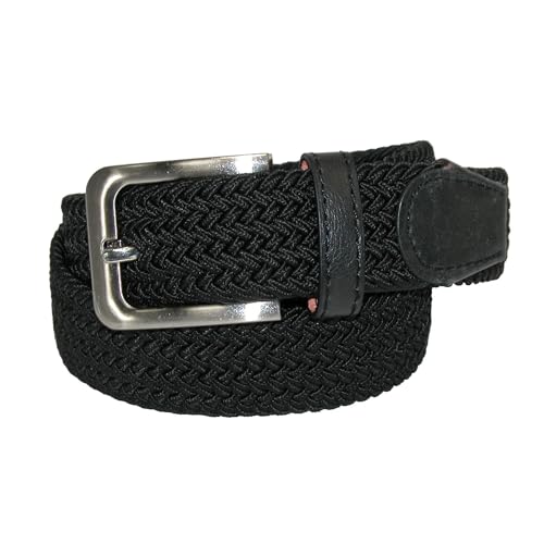 CTM Men's Elastic Braided Stretch Belt with Silver Buckle, M 34-36, Black - Image 1