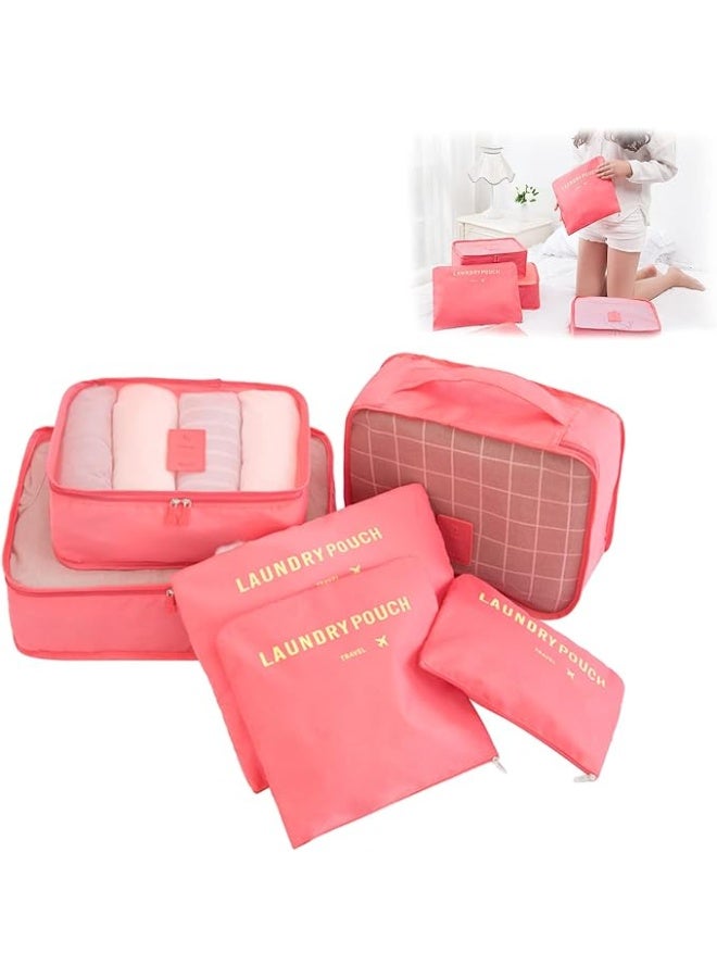 6-Piece Travel and Outdoor Clothes Storage Bag Set - Coral - Image 1