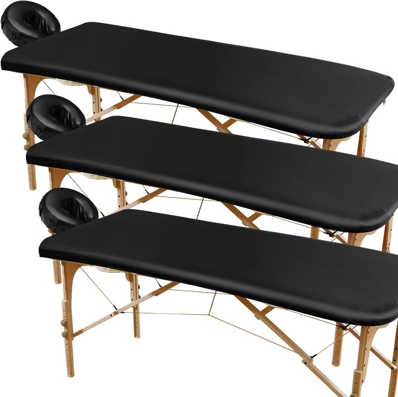 Macarrie Macarrie 6 Pcs Vinyl Massage Table Covers Protection Cover with Massage Face Cradle Covers PU Leather Bed Sheet Waterproof able Protector for Tables, 28''-31'' Wide, 74'' Long 
