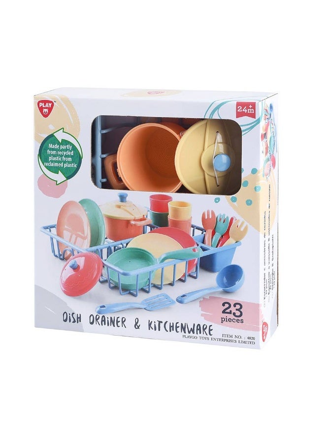 PLAYGO مجموعة ألعاب تصريف الأطباق وأدوات المطبخ من بلايجو (23 قطعة) - Image 1
