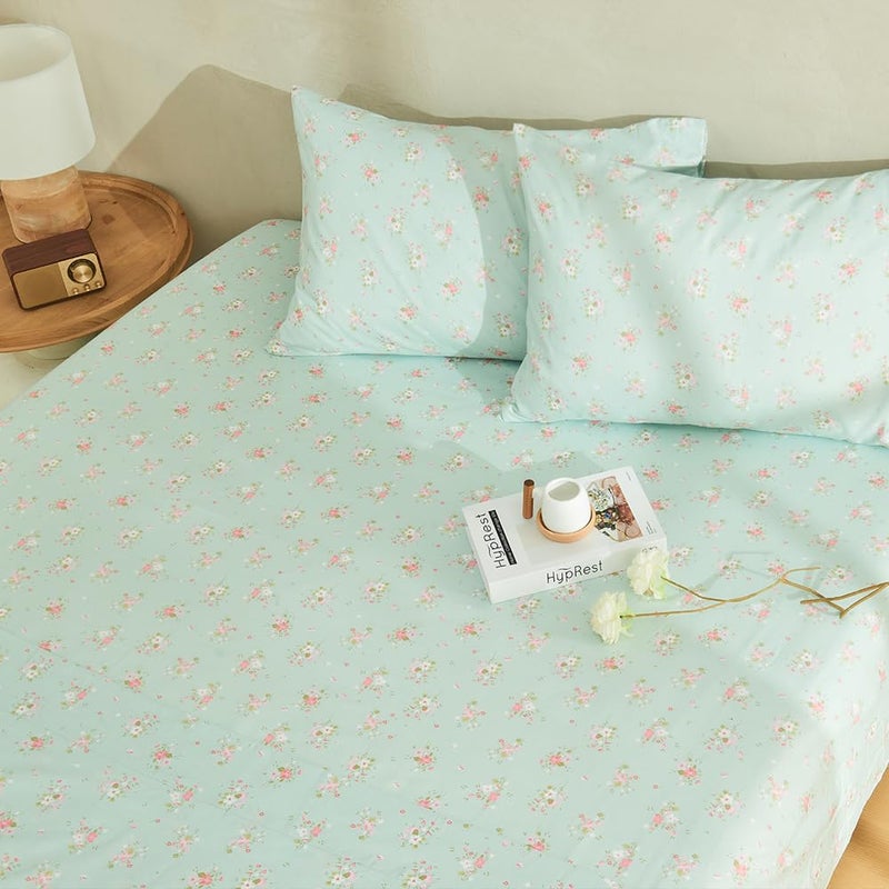 HYPREST Mint Floral Sheets King Size, Deep Pocket Sheets Black Soft Breathable Farmhouse 4pcs Bed Sheet Sets - Image 4