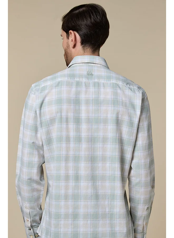 Mannerism The Sage Check Green Cotton Checks Shirt Comfort Fit