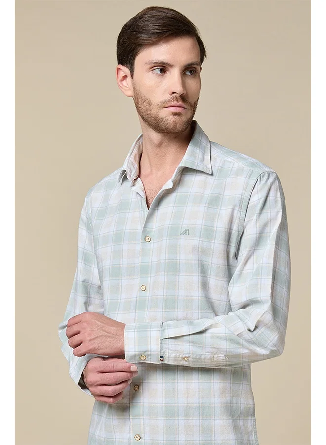 Mannerism The Sage Check Green Cotton Checks Shirt Comfort Fit
