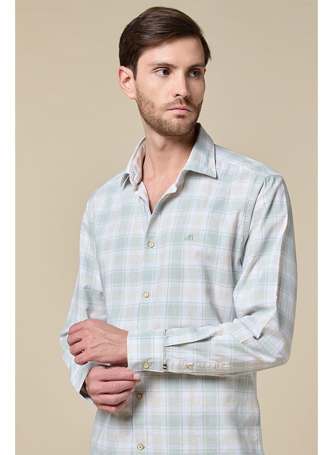 Mannerism The Sage Check Green Cotton Checks Shirt Comfort Fit - Image 1