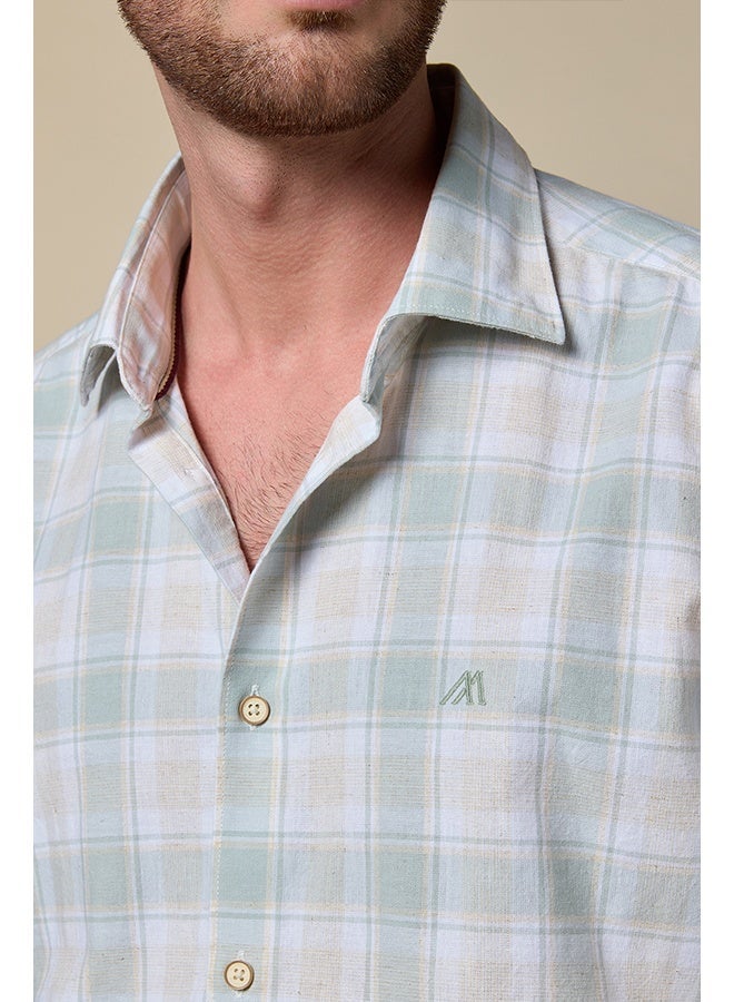 Mannerism The Sage Check Green Cotton Checks Shirt Comfort Fit - Image 4