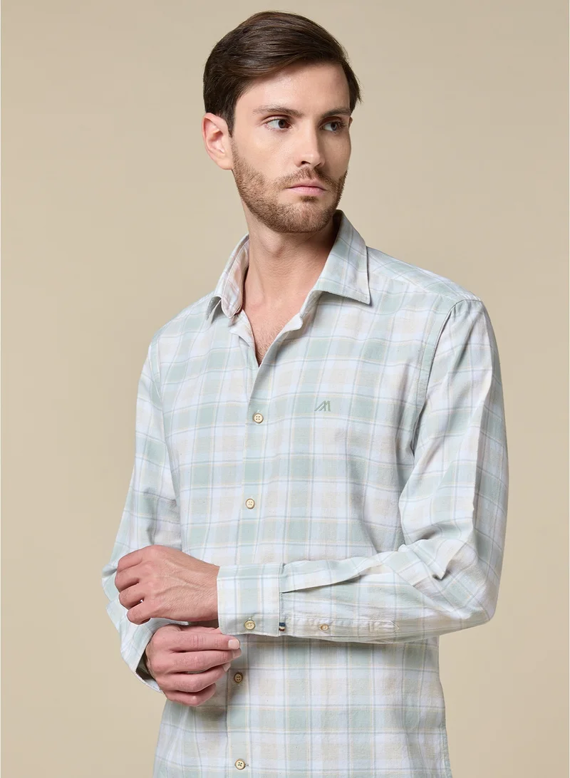 Mannerism The Sage Check Green Cotton Checks Shirt Comfort Fit