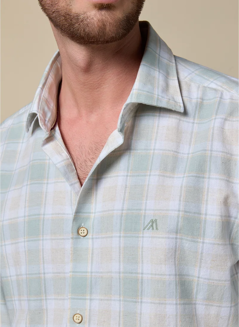 Mannerism The Sage Check Green Cotton Checks Shirt Comfort Fit