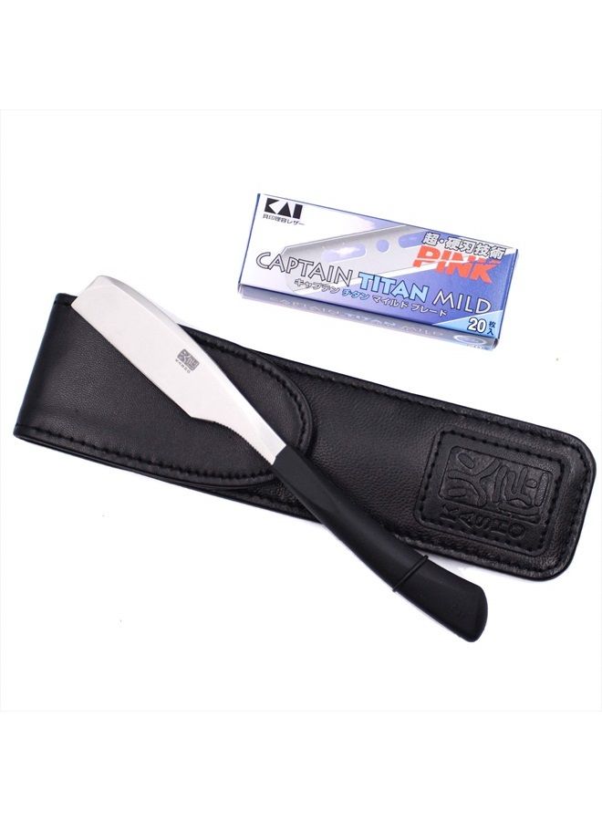 Kai Cutlery Kai Kasho Captain Japanese Straight Edge Barbering Razor with Leather Case & 20 Kai Captain Blades - Accepts Kai Captain or Feather Artist Club Razor Blades - Image 3
