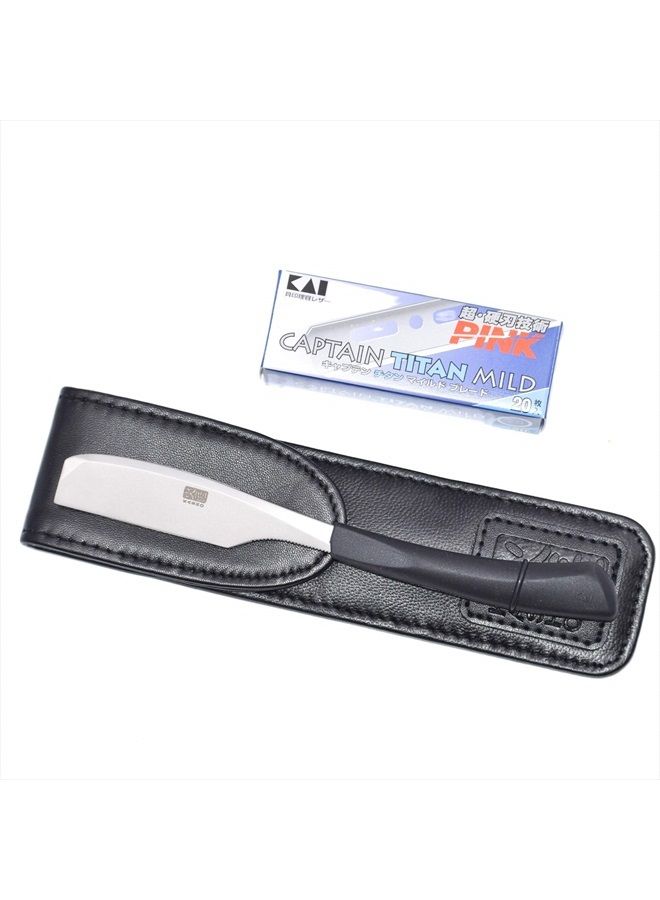 Kai Cutlery Kai Kasho Captain Japanese Straight Edge Barbering Razor with Leather Case & 20 Kai Captain Blades - Accepts Kai Captain or Feather Artist Club Razor Blades - Image 2