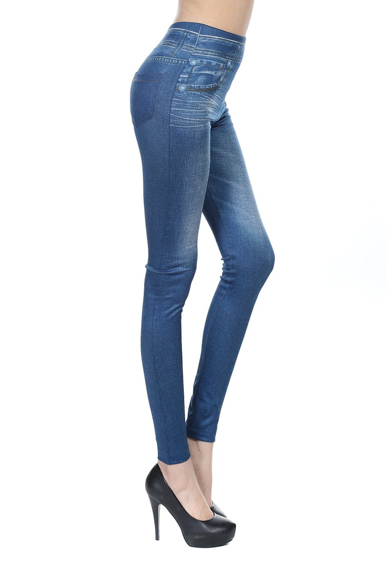 2023 Yiwu Velvet Sharkskin Leggings Knit Denim Blue  - Image 1