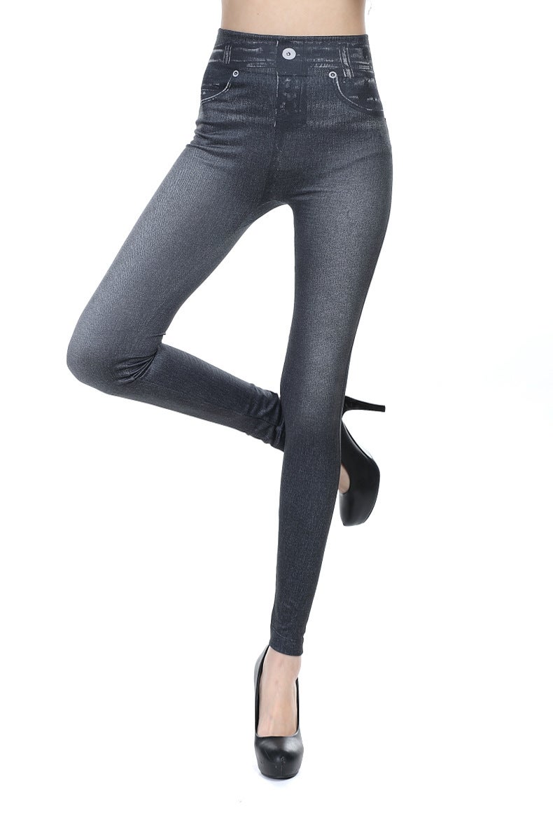 2023 Yiwu Velvet Sharkskin Leggings Knit Denim Blue  - Image 2
