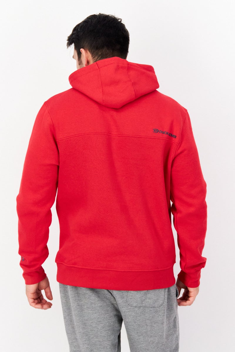 DUCK AND COVER Men Long Sleeve Brand Logo Hoodie, Red - Image 3