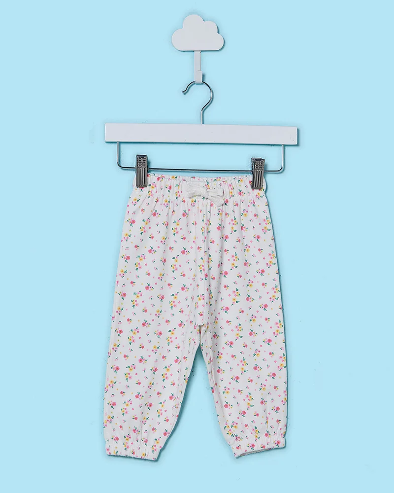 Redtag Infant Girls Ivory Floral Print Jogger Pants