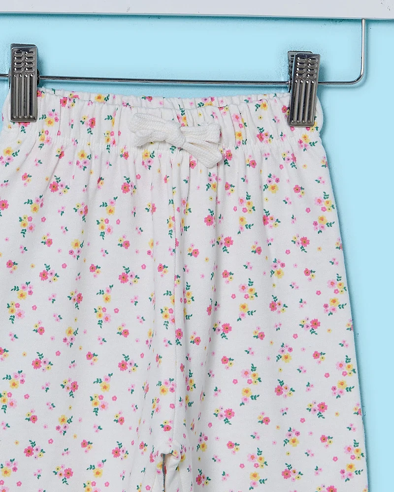 Redtag Infant Girls Ivory Floral Print Jogger Pants