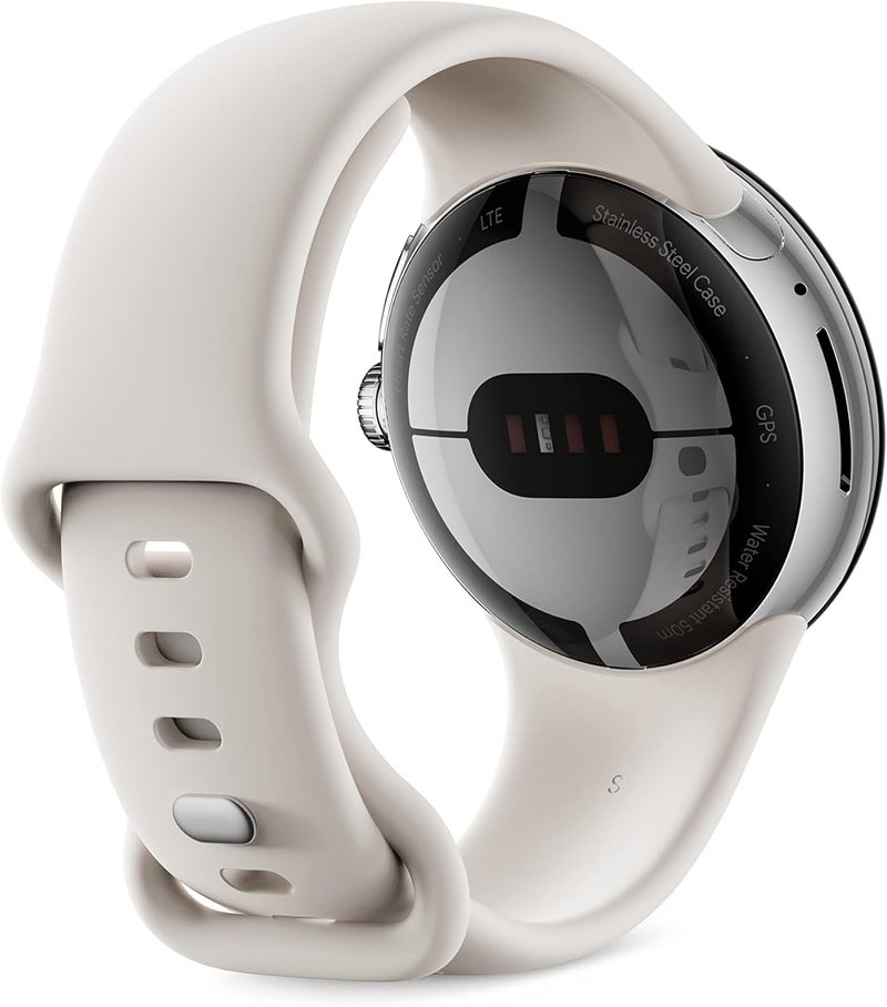 Google Pixel Watch, Polished Silver Stainless Steel Case, Active Band in Chalk, LTE, 41mm - Image 2