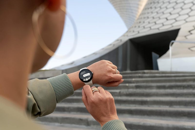 Google Pixel Watch, Polished Silver Stainless Steel Case, Active Band in Chalk, LTE, 41mm - Image 4