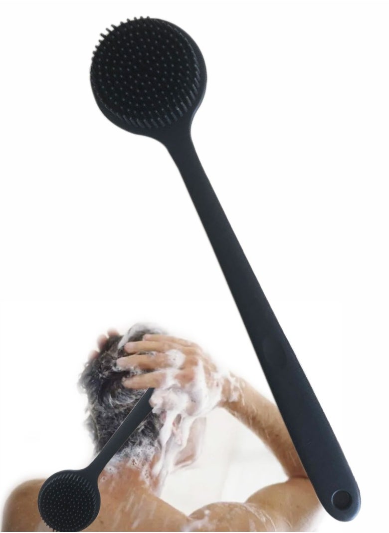 HieerBus Back Scrubber Body Brush for Shower,Soft Silicone Bath Body Brush with Long Handle Double Sided Brush for Men Women Shower Exfoliating and Massage Black  - Image 1
