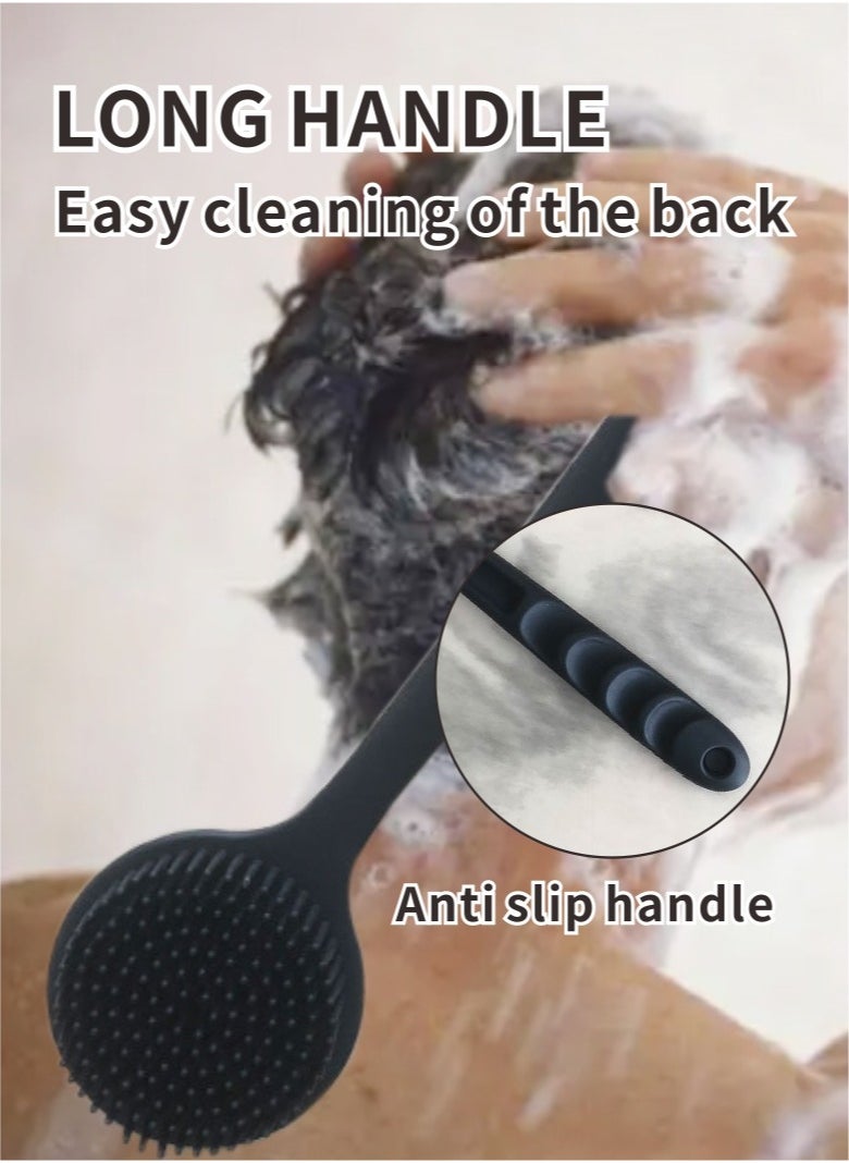 HieerBus Back Scrubber Body Brush for Shower,Soft Silicone Bath Body Brush with Long Handle Double Sided Brush for Men Women Shower Exfoliating and Massage Black  - Image 2