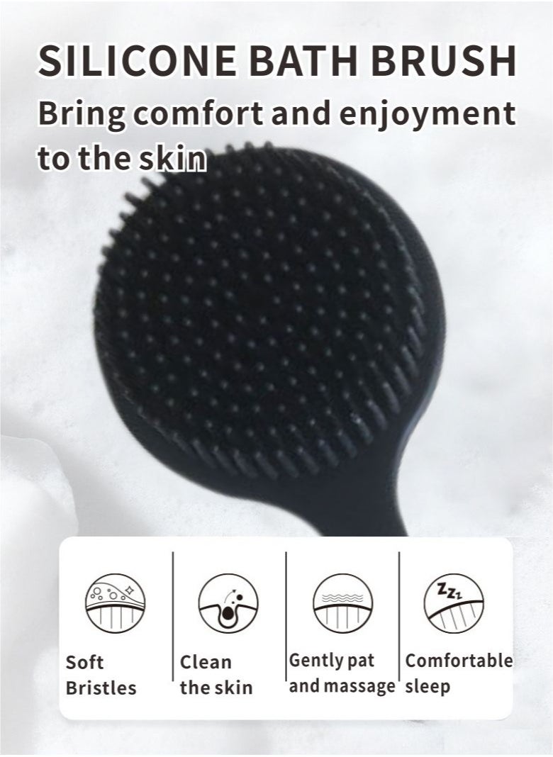 HieerBus Back Scrubber Body Brush for Shower,Soft Silicone Bath Body Brush with Long Handle Double Sided Brush for Men Women Shower Exfoliating and Massage Black  - Image 4