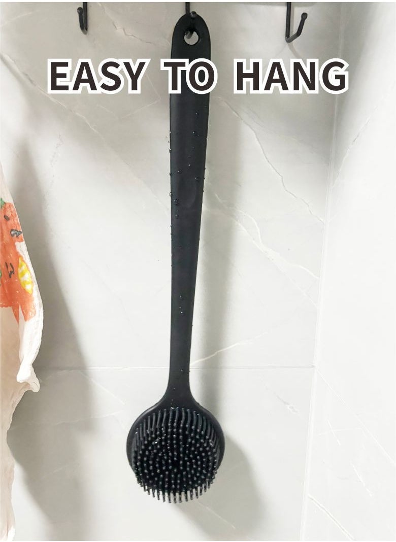 HieerBus - Back Scrubber Body Brush for Shower,Soft Silicone Bath Body Brush with Long Handle Double Sided Brush for Men Women Shower Exfoliating and Massage Black - Image 1