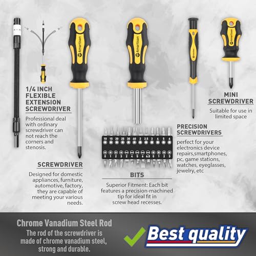 Amartisan Magnetic Screwdrivers Set with Case, Amartisan 43-piece Includs Slotted, Phillips, Hex, Pozidriv,Torx and Precision Screwdriver Set, Magnetizer Demagnetizer Tools, Tools for Men - Image 3