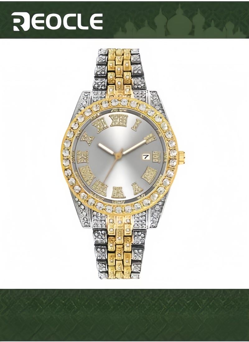 REOCLE New Women's Watch Full Diamond Roman Scale Calendar Fashionable Women's Watch Quartz Watch - Image 1