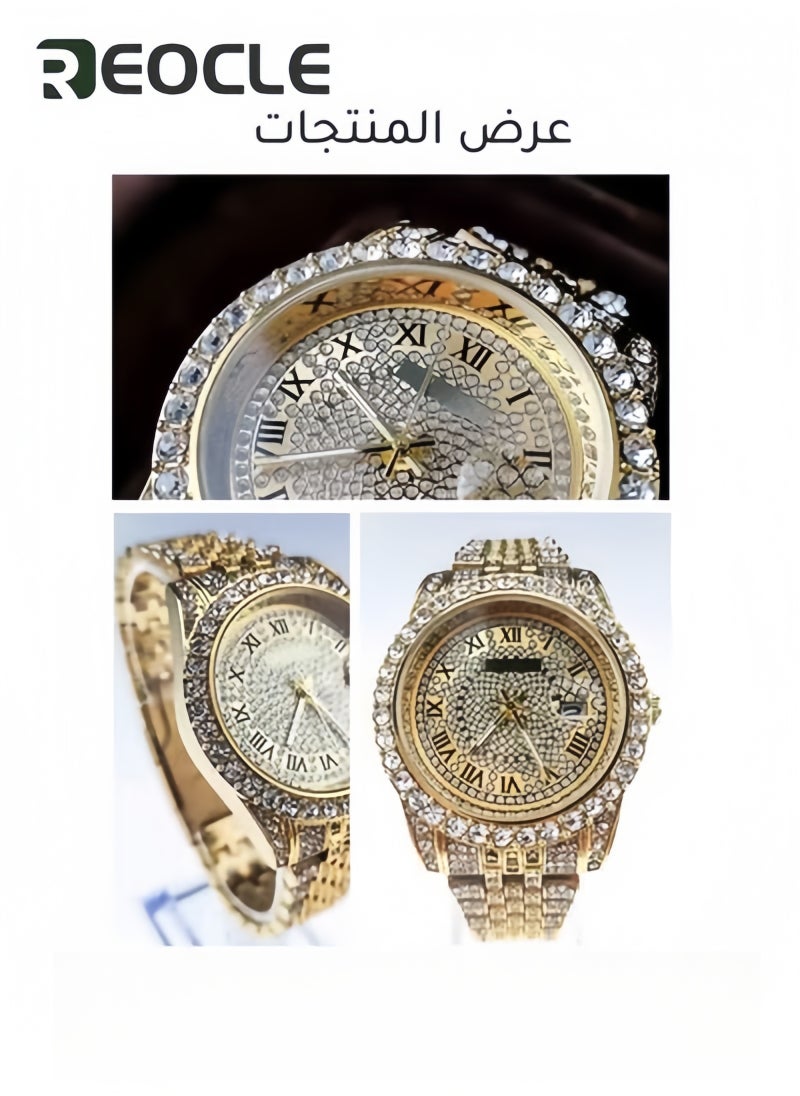 REOCLE New Women's Watch Full Diamond Roman Scale Calendar Fashionable Women's Watch Quartz Watch - Image 2