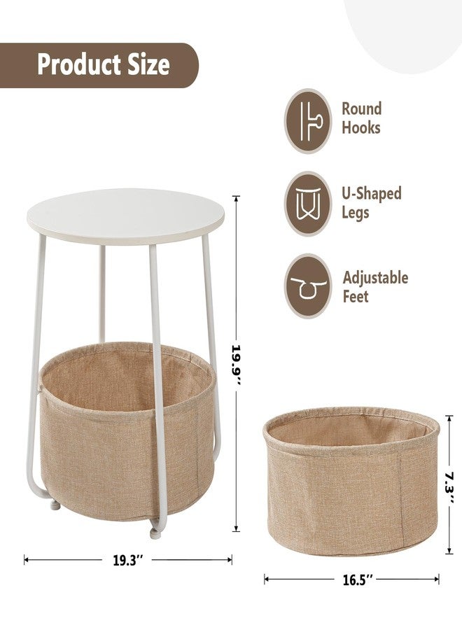 YSSOA Round Side Table, End Tables for Living Room, Small Bed Side Table, Modern White Night Stand for Bedside, Nursery, Bedroom with Cloth Storage Basket - Image 5