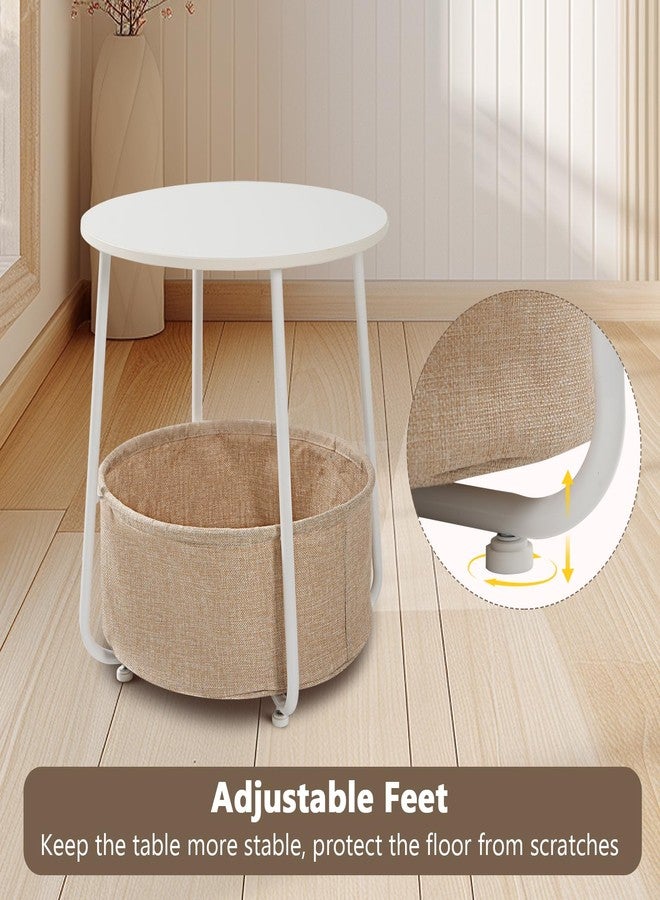 YSSOA Round Side Table, End Tables for Living Room, Small Bed Side Table, Modern White Night Stand for Bedside, Nursery, Bedroom with Cloth Storage Basket - Image 3