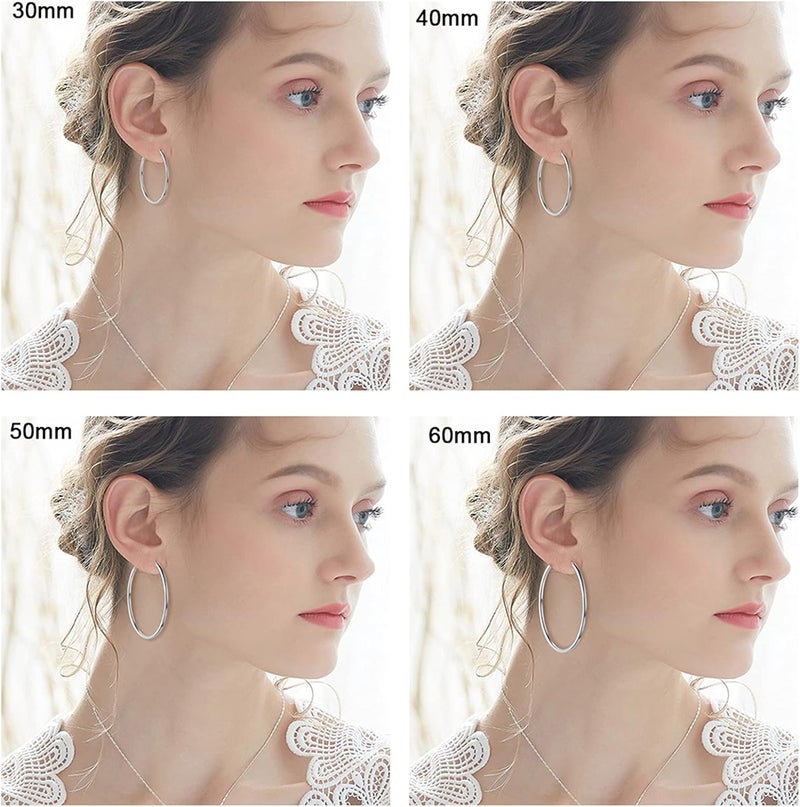 CERSLIMO 4 Pairs Silver Hoop Earrings for Women- 925 Hypoallergenic Sterling Silver Hoop Earrings Set,Large Minimalist Silver Hoops Gifts(30MM 40MM 50MM 60MM) - Image 3