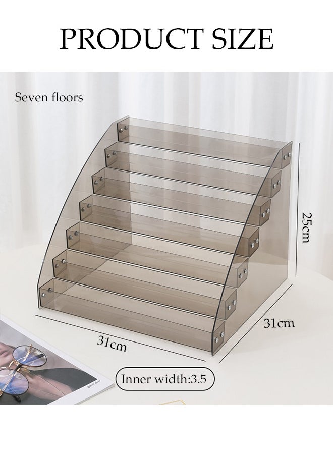 DUNISO - 7-Layer Transparent Black Nail Polish Display Holder， Nail Polish Rack, Multi-Layer Trapezoidal Cosmetics Lipstick Organizer, Desktop Display Stand, Suitable For Eyeshadow Palette, Powder Pad, Lipstick And Perfume Organization, Professional Nail Salon Makeup Table - Image 1