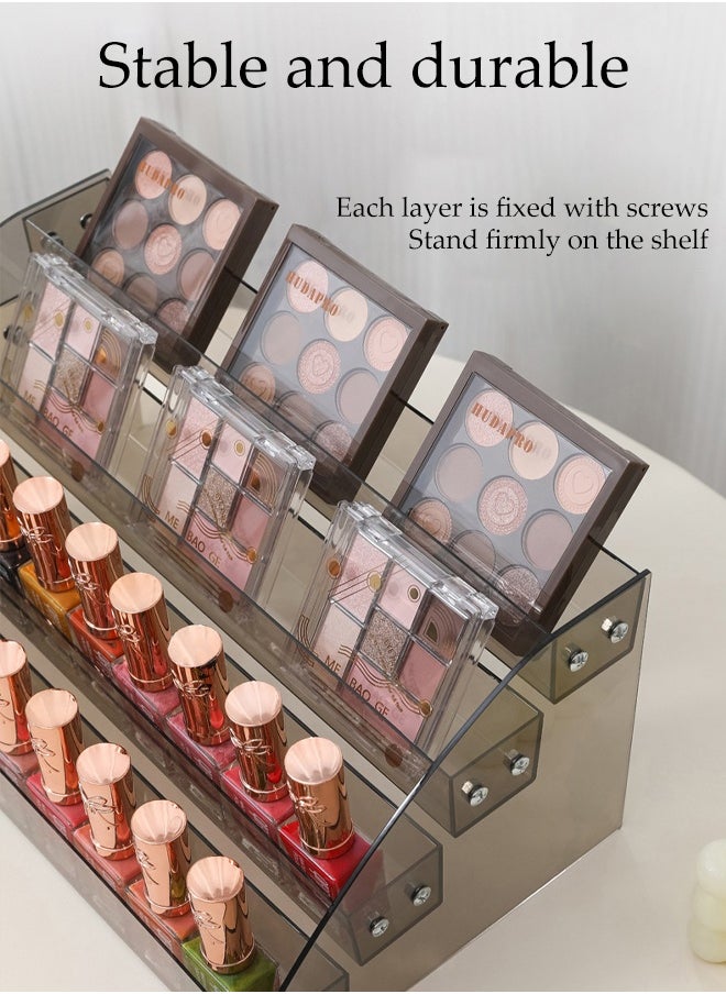 DUNISO - 7-Layer Transparent Black Nail Polish Display Holder， Nail Polish Rack, Multi-Layer Trapezoidal Cosmetics Lipstick Organizer, Desktop Display Stand, Suitable For Eyeshadow Palette, Powder Pad, Lipstick And Perfume Organization, Professional Nail Salon Makeup Table - Image 1