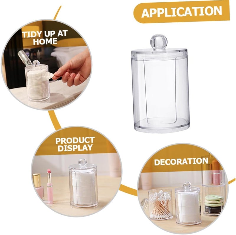 Divik Divik Round Transparent Cotton Swab Container with Lid Cotton Pad Storage Box Dispenser Holder for Makeup Room Bathroom Dressing Table Dispenser 1Pcs  - Image 3